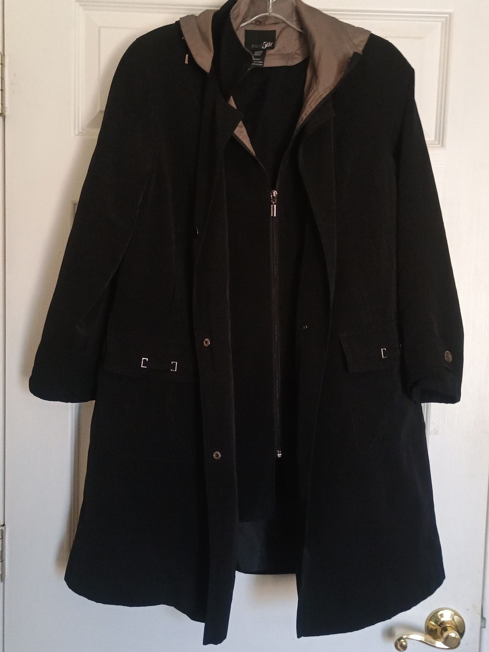 EUC East 5th Black Women's Hooded Trench Over Coat with Contrast Lining Size S